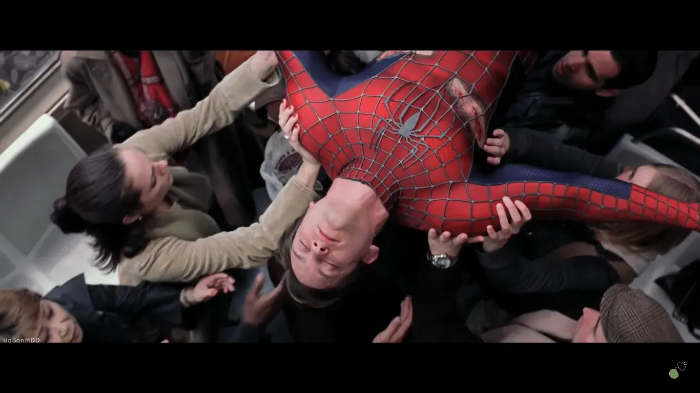Spider-man saves the train in Spider-Man 2